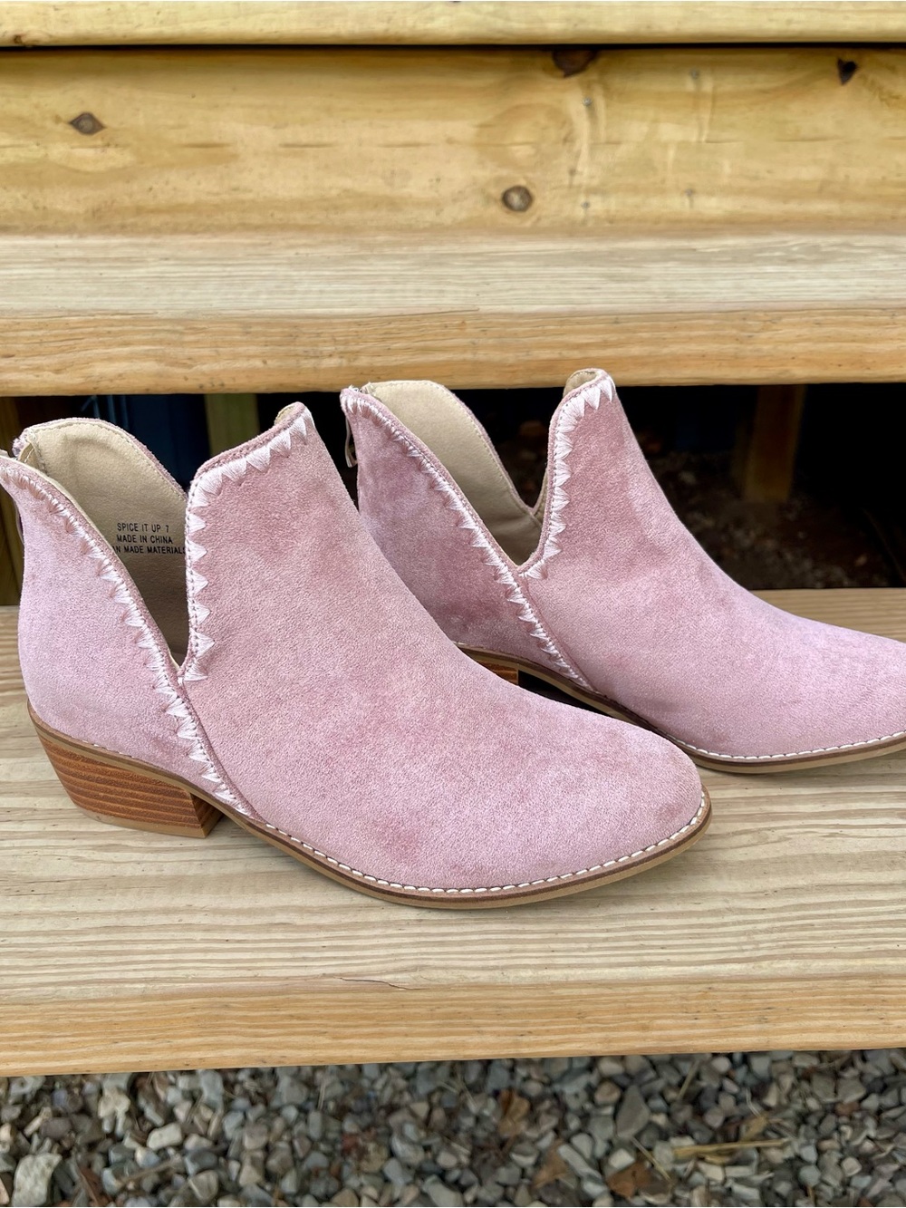 Corkys Hey Girl Blush Pink Suede Cutout Ankle Booties